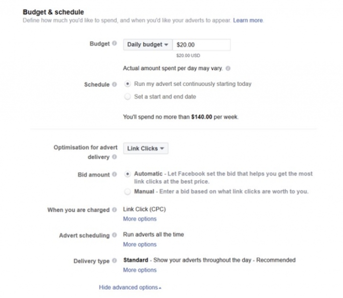 facebook ads budget schedule