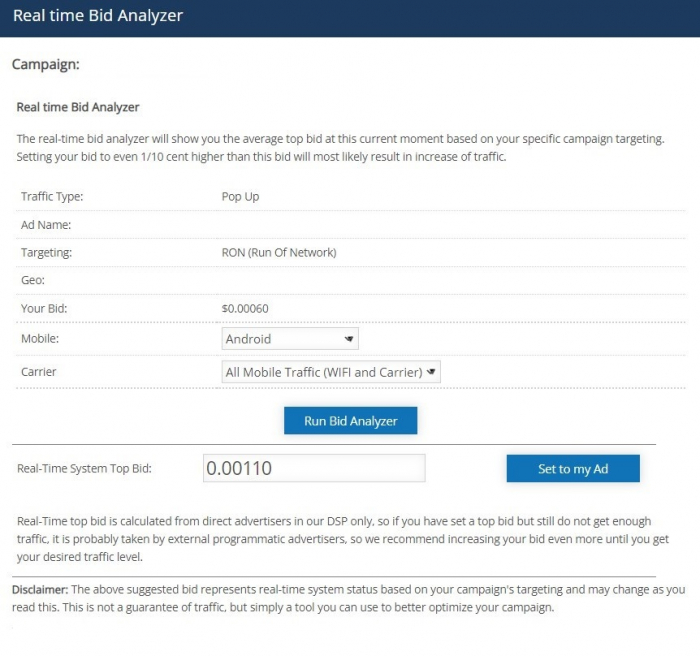 real time bid analyzer on bidvertiser