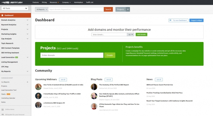 semrush dashboard