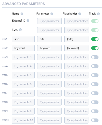 custom traffic source parameters