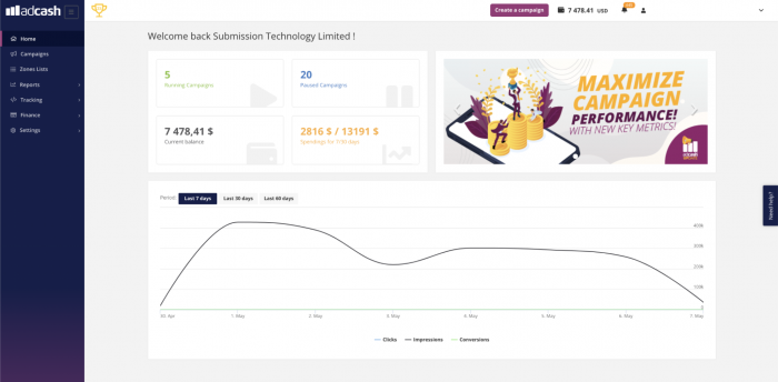 adcash dashboard