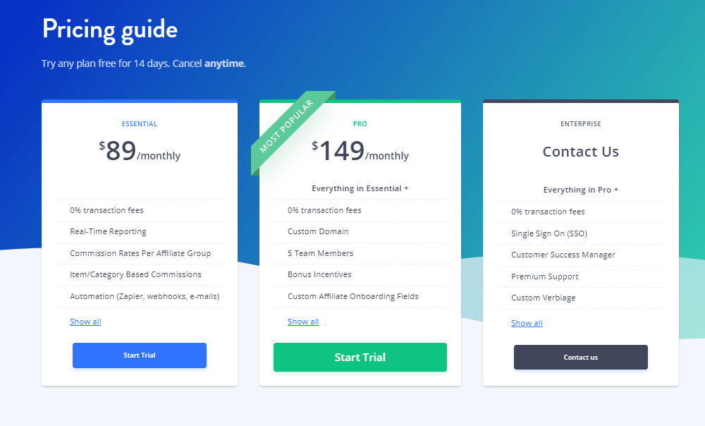 tapfiliate pricing