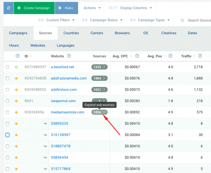 expand sub sources on plugrush