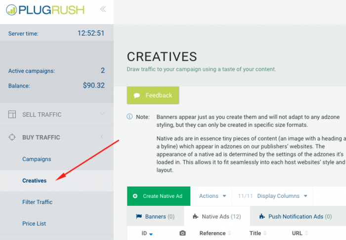 add creatives on plugrush