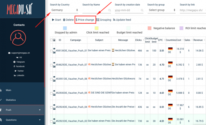 changing bids on megapush campaign