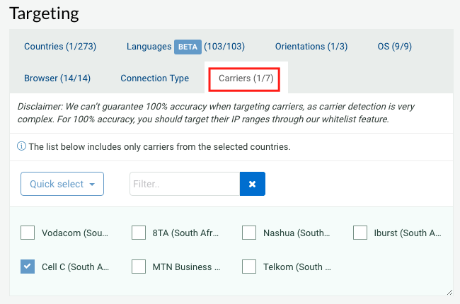 select mobile operators on plugrush