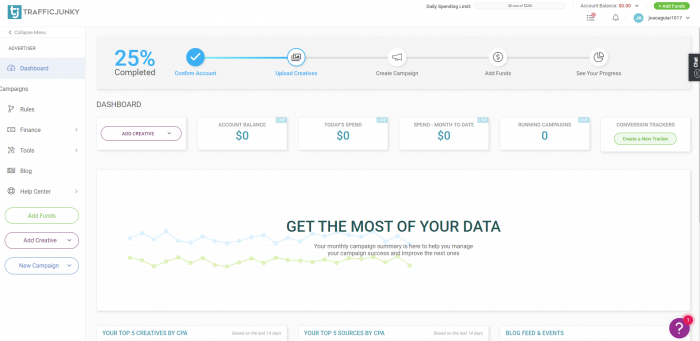 trafficjunky dashboard